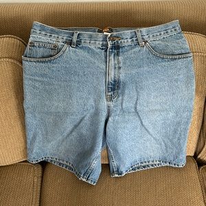 Men’s vintage Route 66 denim shorts. Stonewash, very soft, 36” waist.